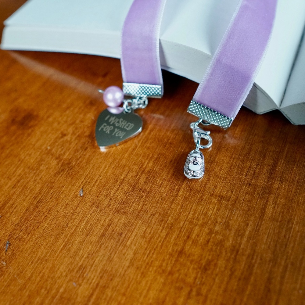Baby Bootie Silver Charm/Velvet Bookmark